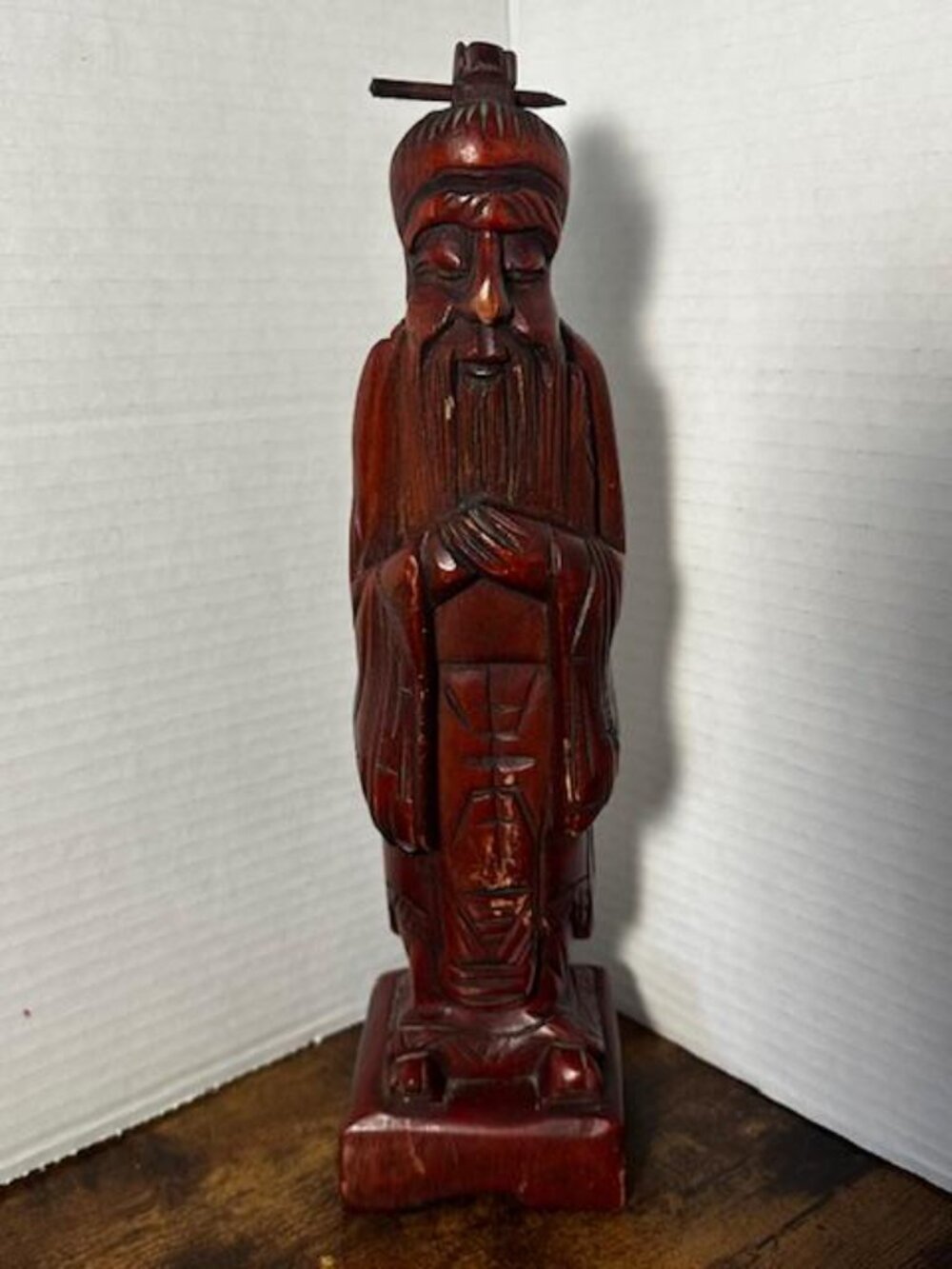 * Vintage Handcarved Dark Wood Japanese KOSHI Statue Wiseman Elder Man 12"